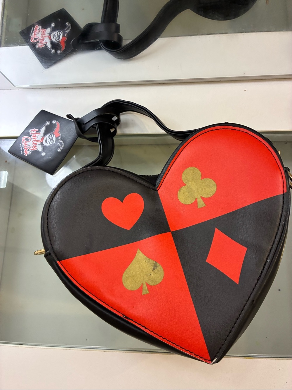 HARLEY QUINN Red & Black HEART Shaped PURSE Handbag Bag Playing Cards JOKER